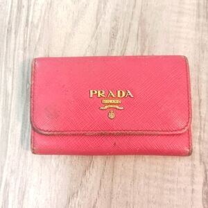 Prada hot pink saffiano leather key holder